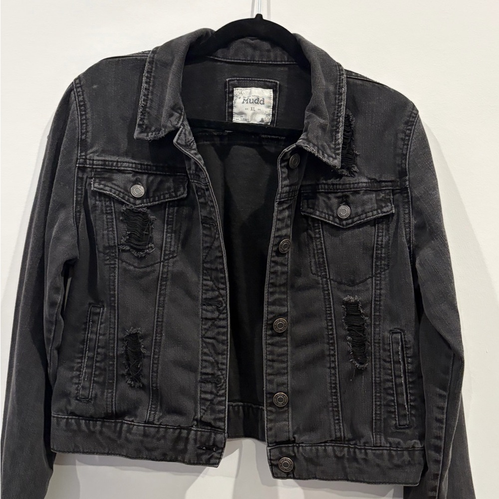 Mudd Black Distressed Jean Jacket